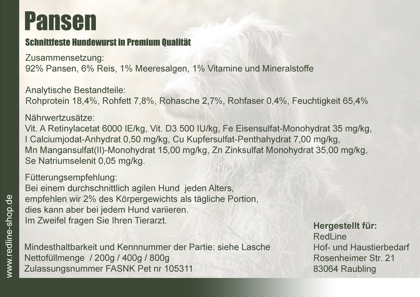 Wurst Pansen mit Reis 92% Pansen Adult