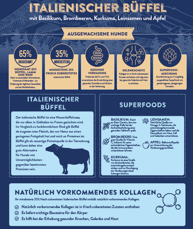 Superfood 65 Italienischer Büffel mit Basilikum, Brombeeren, Kurkuma, Leinsamen & Apfel Adult